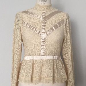 Vintage 80s/90s Cream Lace Peplum Blouse